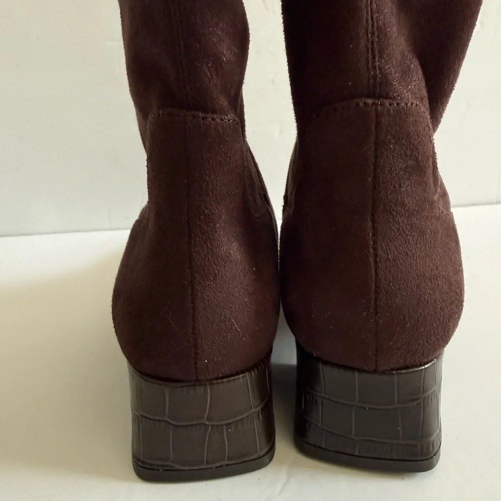 Elegant Chocolate Brown Suede Knee High Tall Boots Women Size 9.5